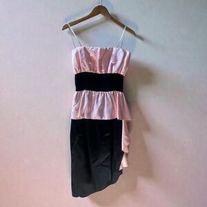 Robert California Strapless Boned Formal Dress 7/8 Pink Black Asymmetrical Hem